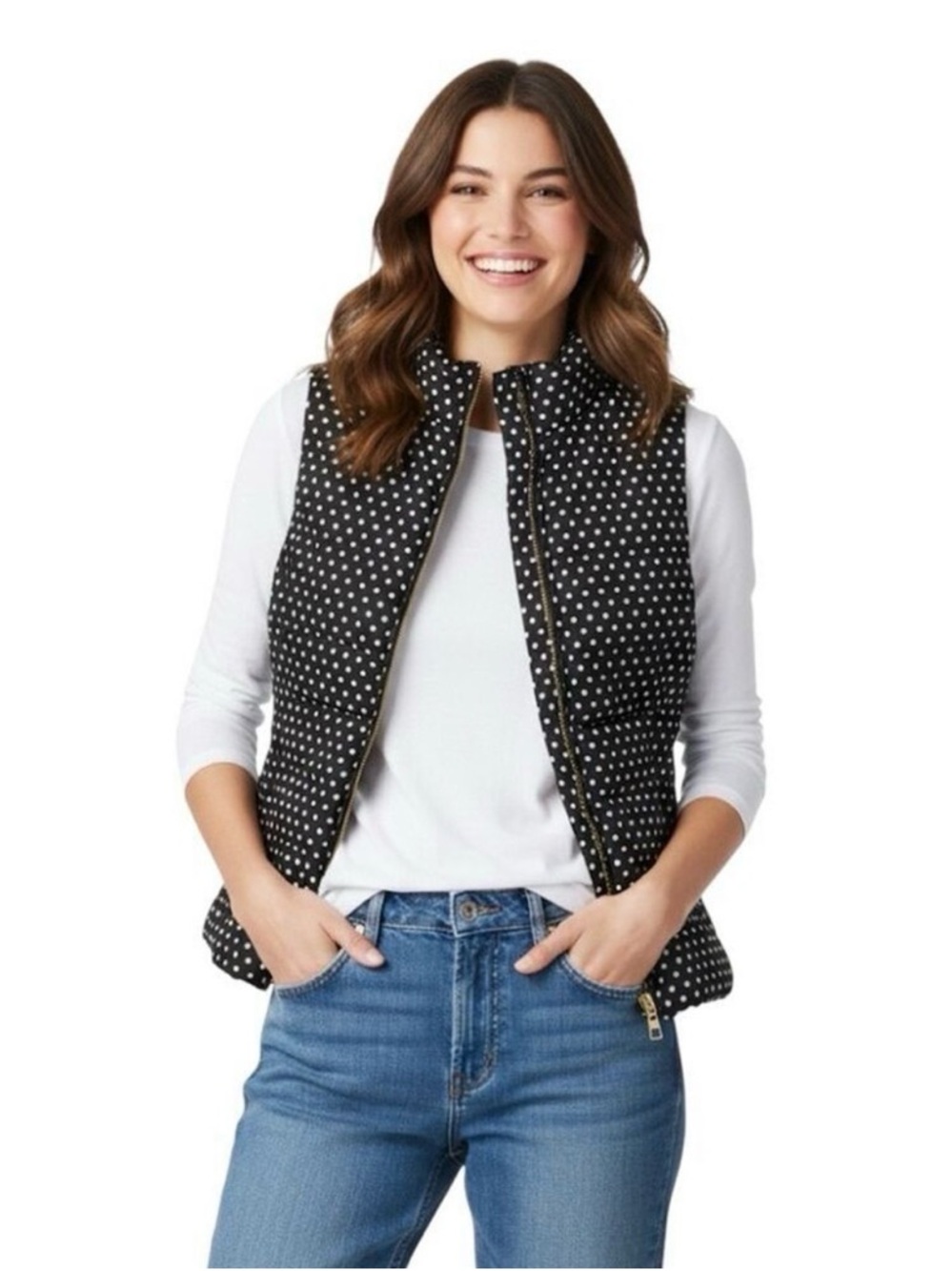 Michael Kors Puffer Vest Womens Size Small Polka Dot Casual Fall Layers Minimal